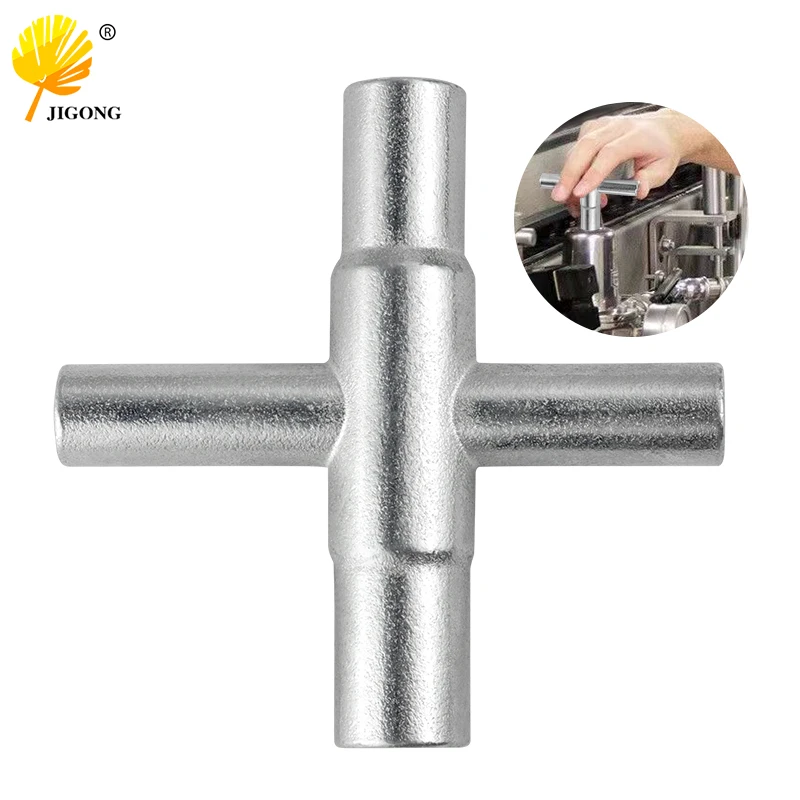 4-in-1 Silberner Vierkantschlüssel, manueller Badezimmerschlüssel, Hardware-Werkzeug, Kreuz-Wasserhahnschlüssel