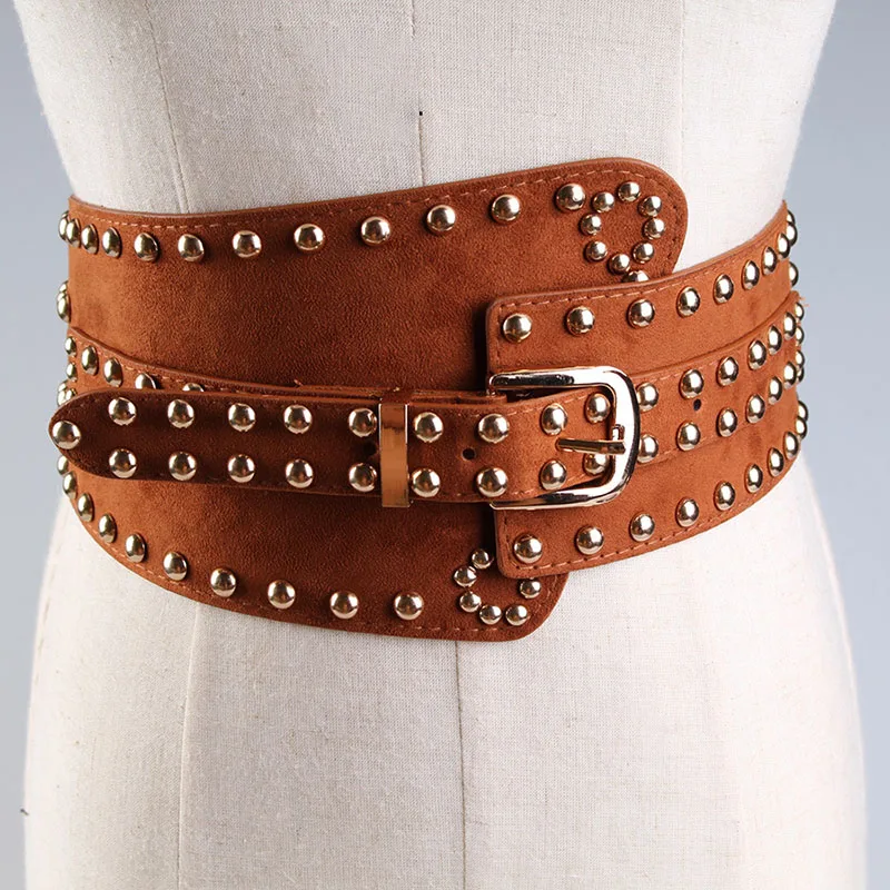 Women Medieval Retro Punk Wide Waist Belt Elastic Princess Belt Rivet Studded Corset Girdle Court Style Gothic Retro Belt