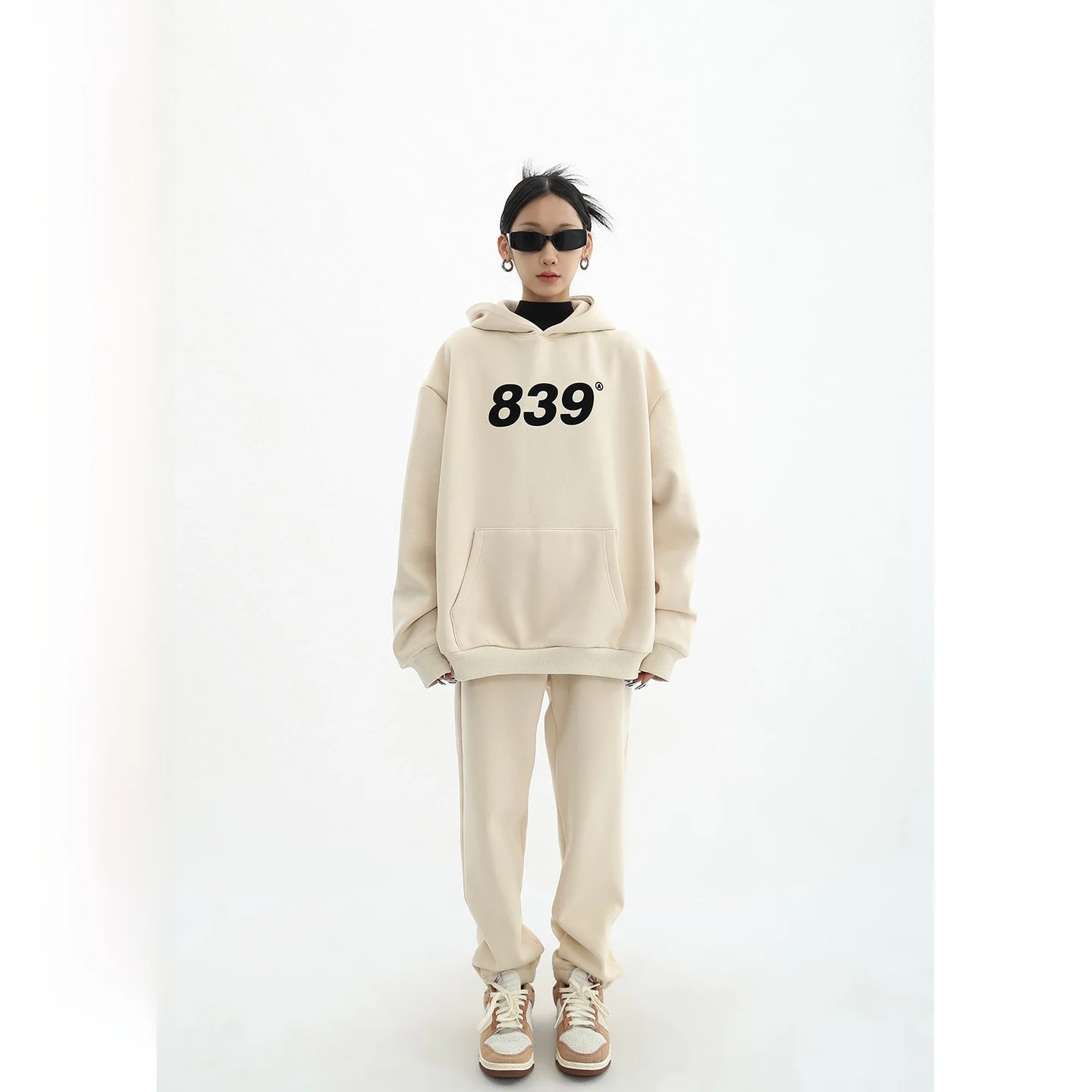 Acestudios Thickened Silver  Fur Hoodie Sweatshirt And Trousers Set Women's Loose Fit 2 Pieces Winter Fashion Ensemble