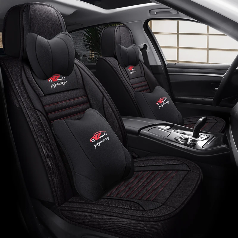 

Linen material front two-seat car seat covers, with headrests and lumbar supports, suitable for most car models