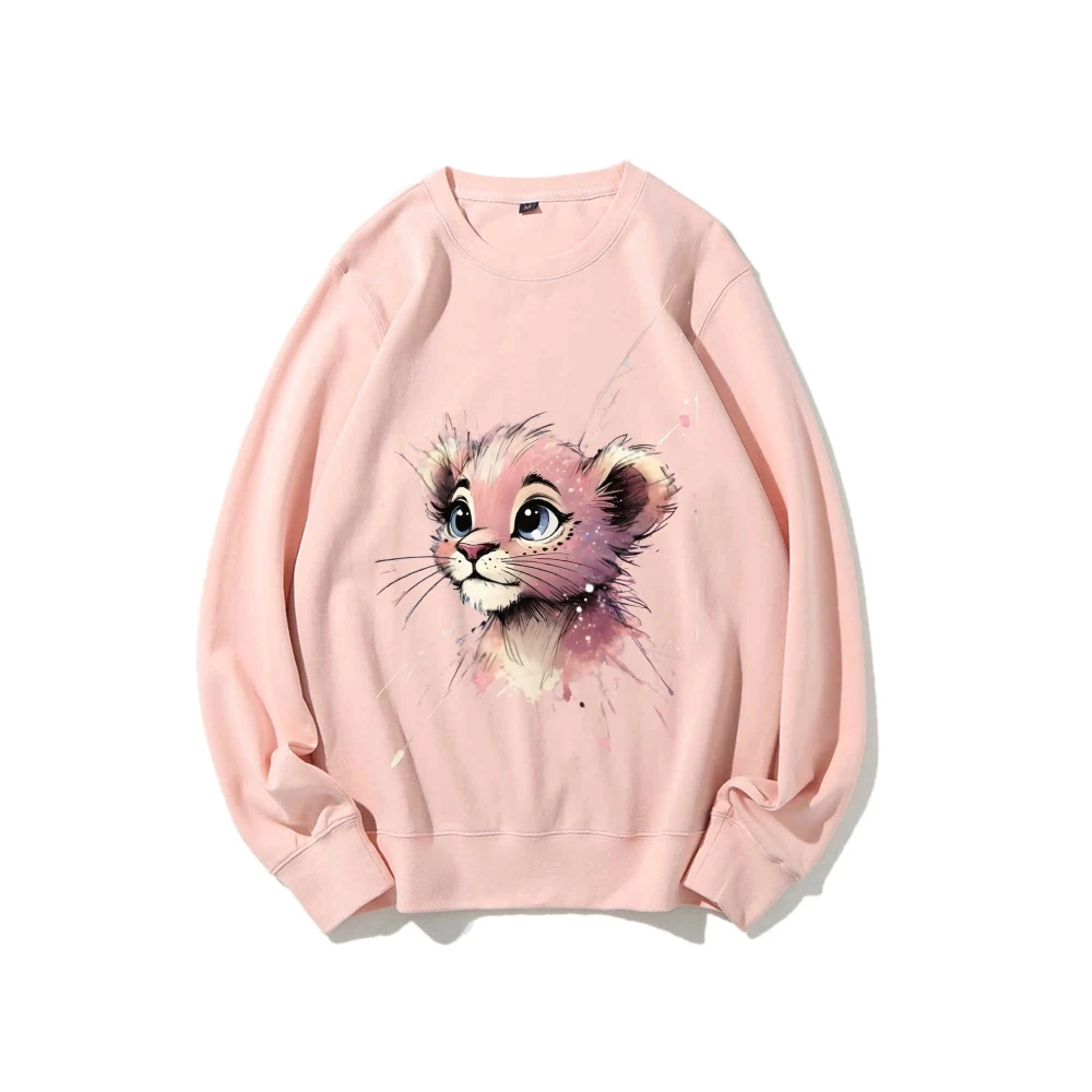 Pink Lion, Women's Hoodie, Y2k Graphic Sweatshirt, Hand-Painted Bunny Art, Korean Style Oversized, Warm Cozy Fall Winter 2025