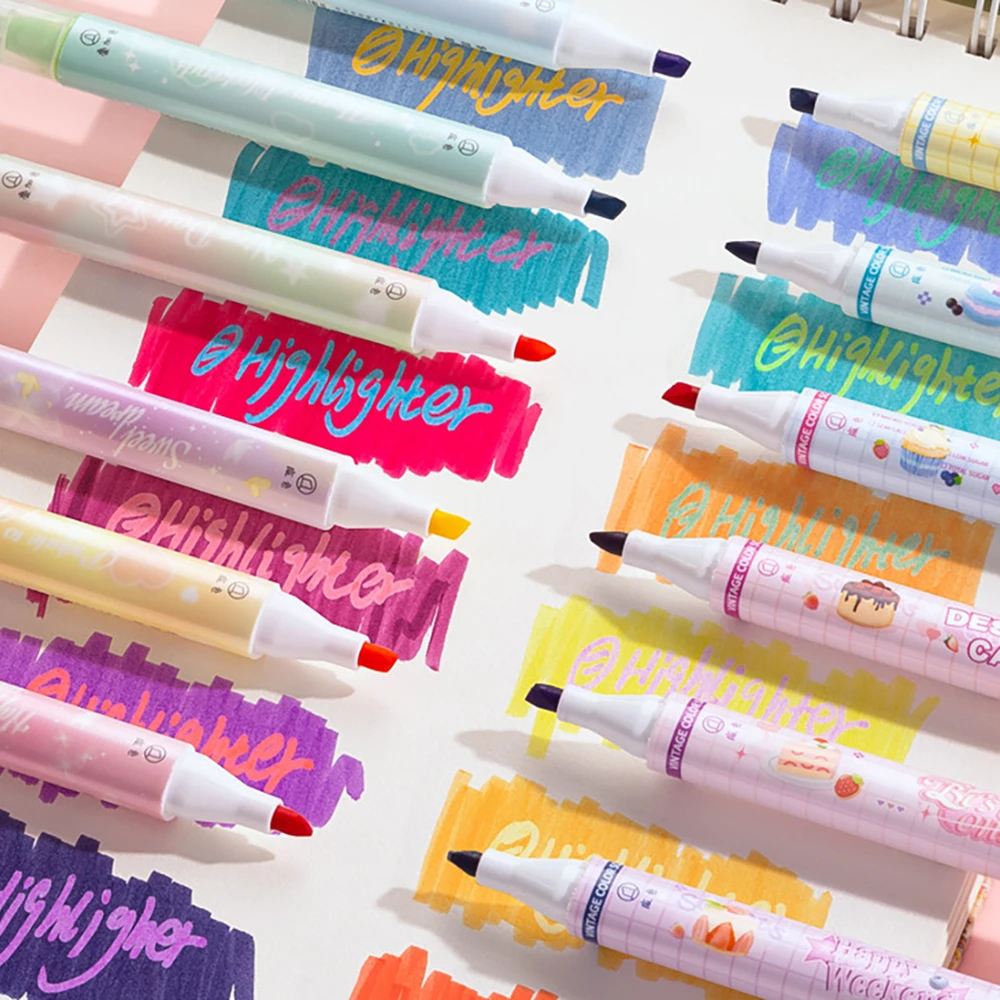 6 قطع من أقلام الفلورسنت ذات الرأس المزدوج مع ألوان متداخلة، تستخدم الطلاب سعة كبيرة لعلامة النقاط الرئيسية بقلم محمول #3