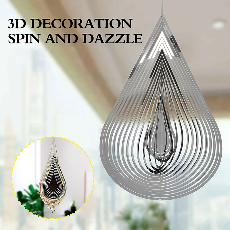 3D Rotating Stainless Steel Wind Chimes, Round Drop Shape, Shiny Wind Spinners, Outdoor, Indoor, Garden, Home Decoration