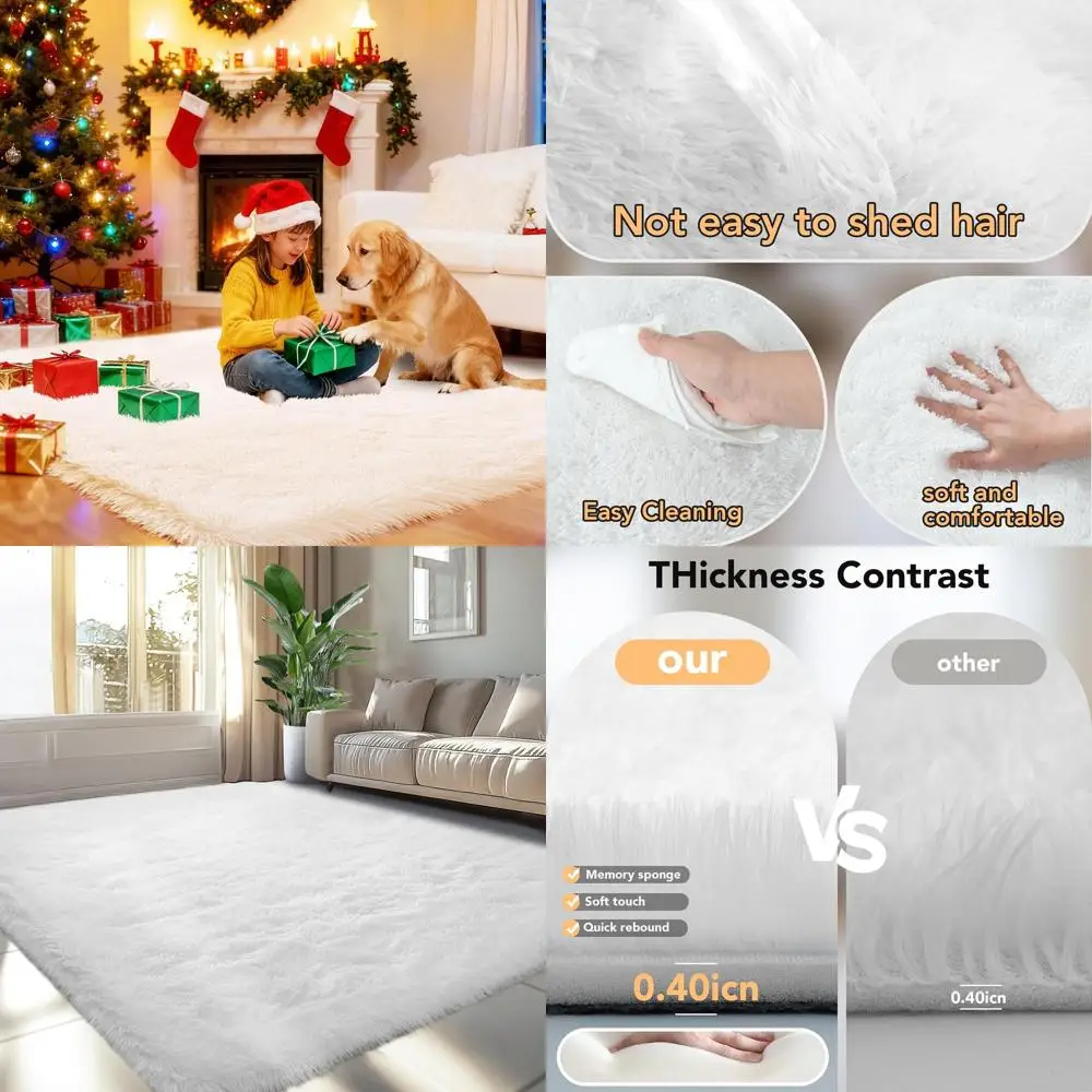 

White Plush Shag Area Rug for Bedroom, 5x7 Feet