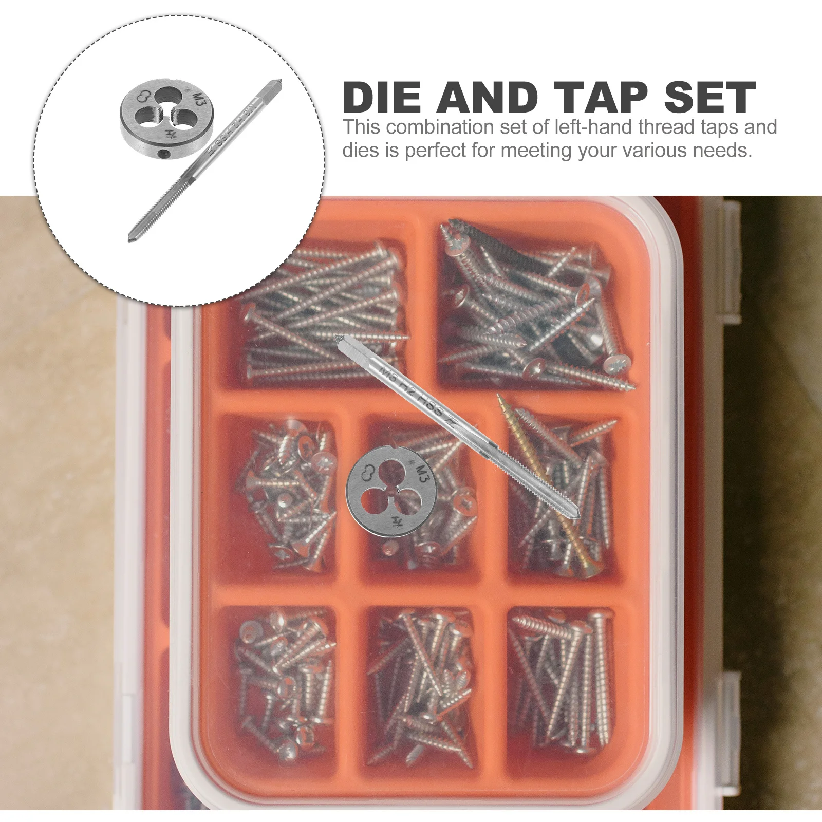 1 set di maschi e matrici per mano sinistra facili da usare con custodia per il trasporto, strumenti per infilare, set di stampi e rubinetti, kit di strumenti per infilare