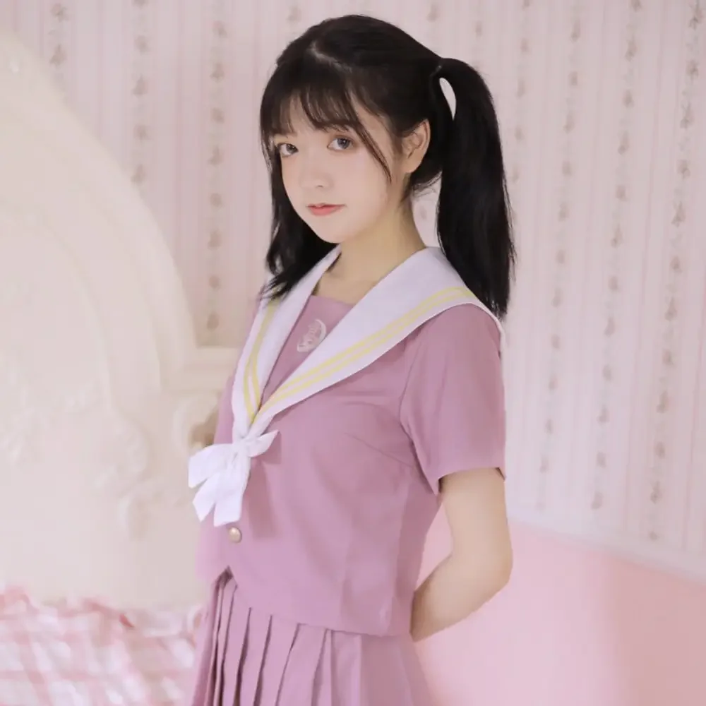 Set uniforme per ragazza scolastica coreana e giapponese Set di orchidee di giada rosa Abito Jk di base Gonna a pieghe Sailor Club Anime COS Costumi da donna