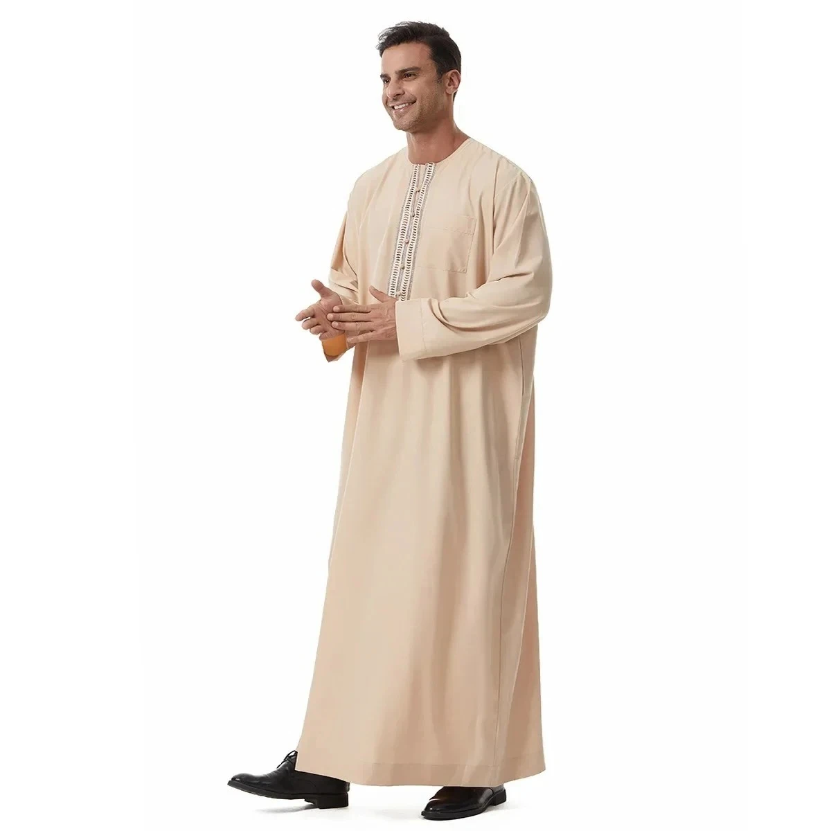 

Men's Solid Round Neck Muslim Robes Middle East Arab Ramadan Islamic Saudi Arab Clothing Casual Long Sleeve Pullover Jubba Thobe