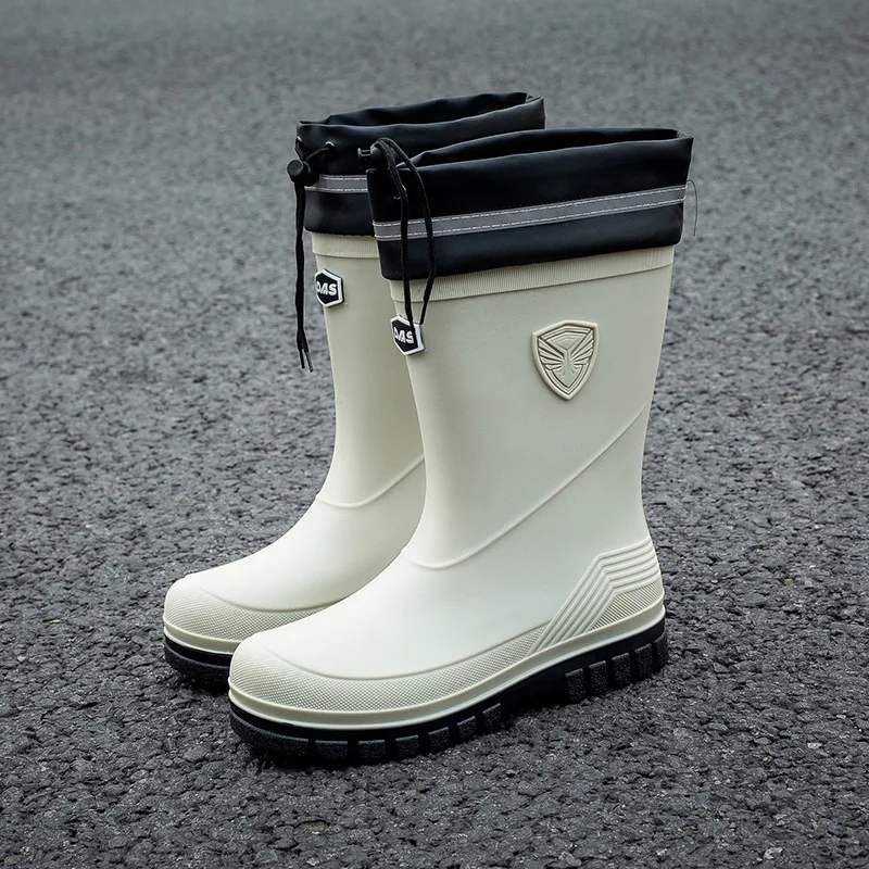 

Men's Rain Boots Work Mid-Calf Boots Fashion Non-Slip Men Rubber Boots Outdoor Fishing Water Shoes Waterproof Slip on Rain Shoes