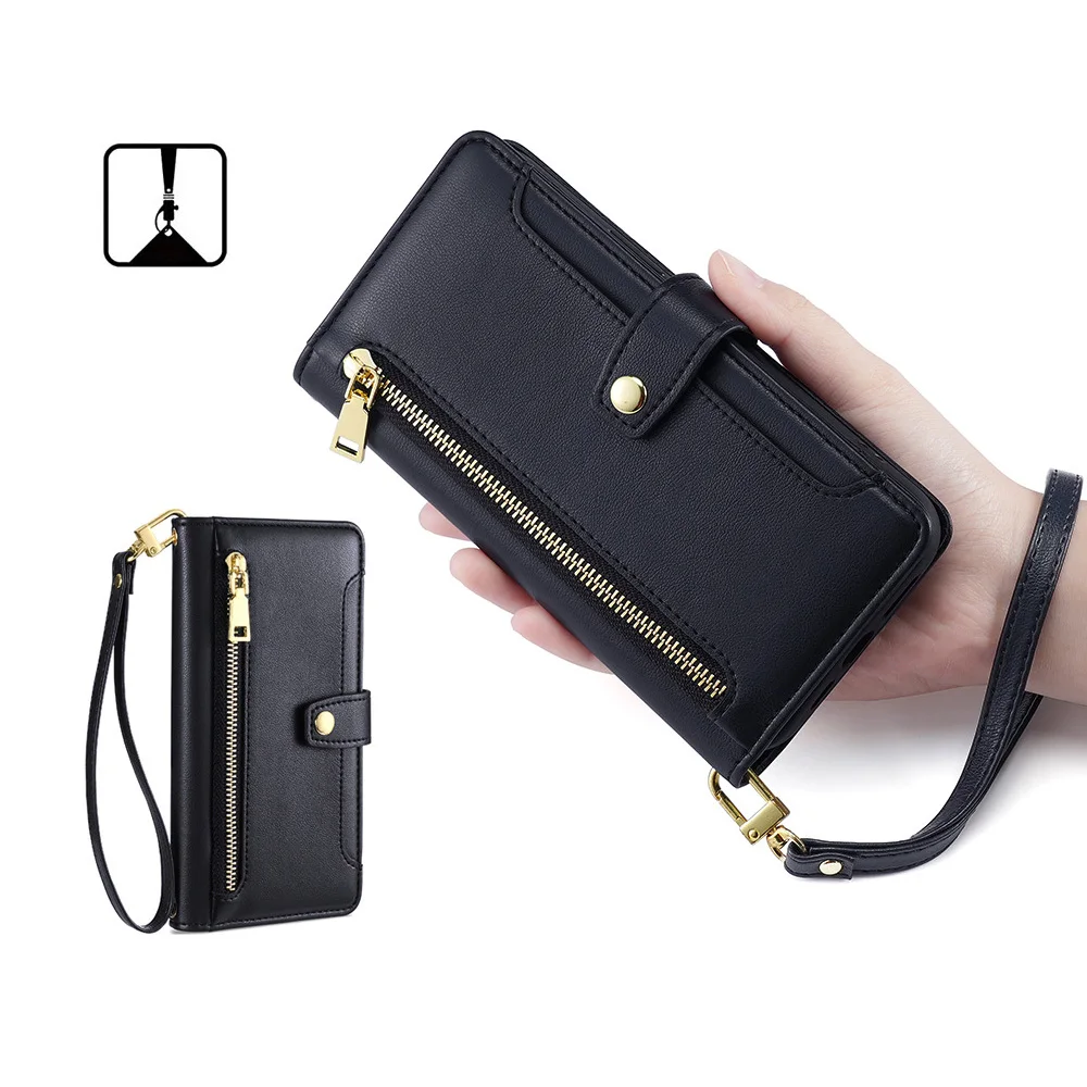 

Luxury Zipper Crossbody Case for Infinix Note 40 Pro 30 Vip 30i 12 11 10 7 lite Leather Lanyard 5 Cards Slot Pocket Book Cover