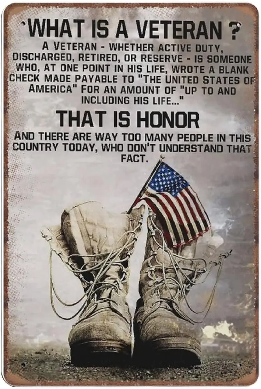 Dreacoss What is A Veteran Tin Signs, Veteran Poster, Soldier Poster, Retro Funny Metal Sign Vintage Poster Wall Art for Ki sign