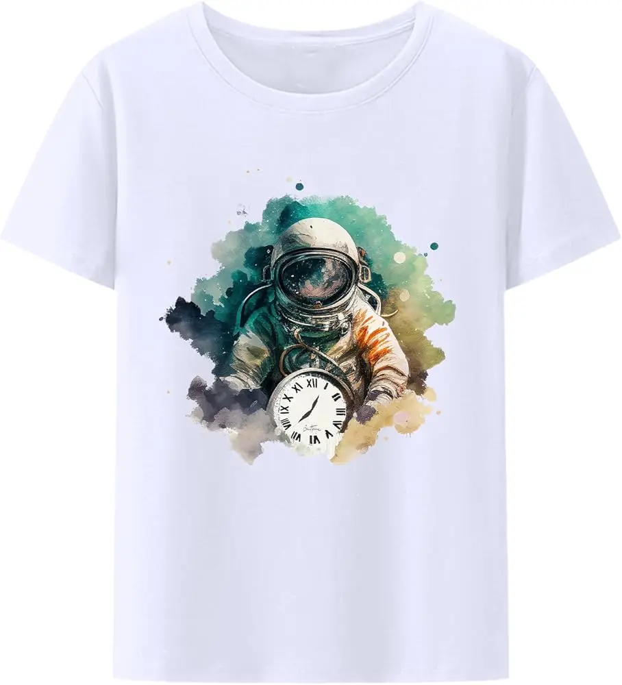 It's Cruise Time for Astronaut with Clock Creative Art Gift Cotton T-Shirt  High Quality 100%Cotton Short Sleeve