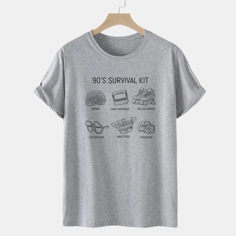 90s Survival Kit Vintage T-Shirt Retro Aesthetic Nostalgia Tee Shirt Hippie Funny Tshirts Short Sleeve Loose Women's T Shirt Top