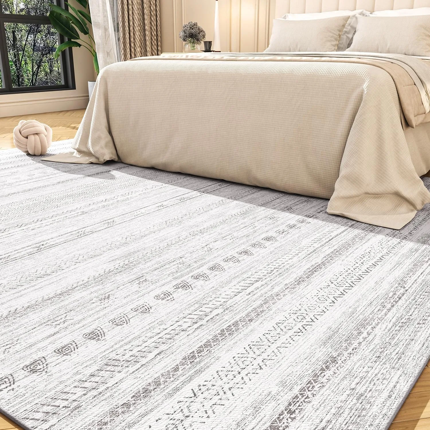 5x7 Area Rugs Machine Washable Rug Distressed Indoor Carpet Neutral Moroccan Boho Rug Ultra Soft Area Rug for Bedroom, Grey