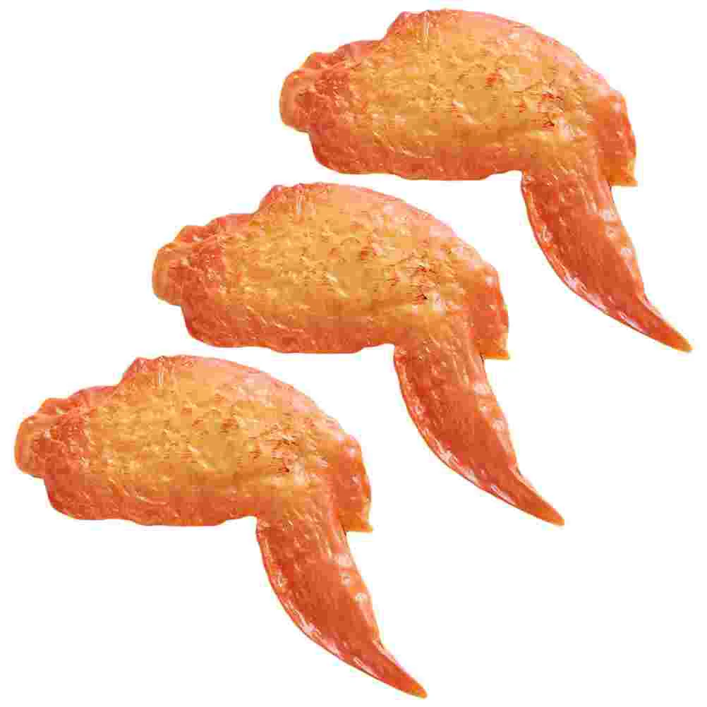 3 Pcs Simulated Roasted Chicken Wing Model Lifelike Decorative Fake Food Prop PVC Room Display Cost Effective Reusable Practical