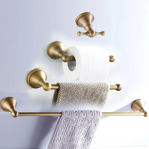 Juego de accesorios de baño de latón macizo de lujo: toallero, soporte de papel, toallero, gancho para bata, juego de baño moderno completo