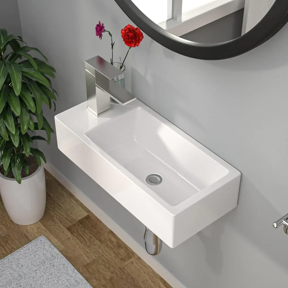 Bathroom Sink Wall-hung Small Container Sink Modern Floating Bathroom With White Ceramic Container Above Rectangular Counter