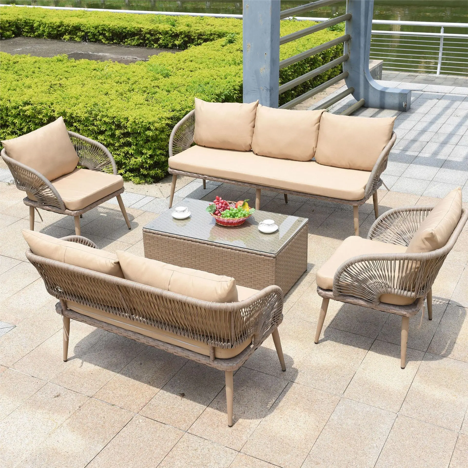 Outdoor leisure rattan sofa courtyard hotel double sofa outdoor rattan chair spot wholesale