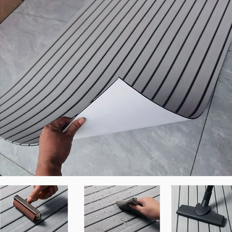 

EVA Foam Marine Flooring With Faux Teak Deck Stripes For Boats Yachts RVs. Available in 4 Colors Self-adhesive. 2400x450x6mm