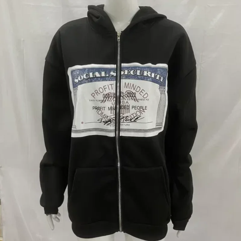 European American Winter Y2K Street Personalized Pattern Printed Top Coat Mens Women's Loose Casual Cardigan Zipper Sweat Hoodie