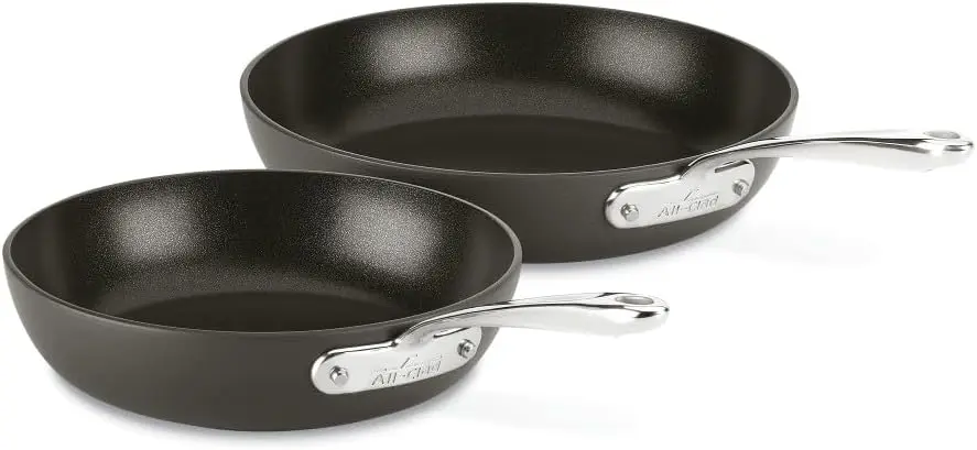 

Essentials Hard Anodized Nonstick Fry Pan Set 2 Piece, 8, 10,5 Inch Oven Broiler Safe 500F, Lid Safe 350F Pots and Pans