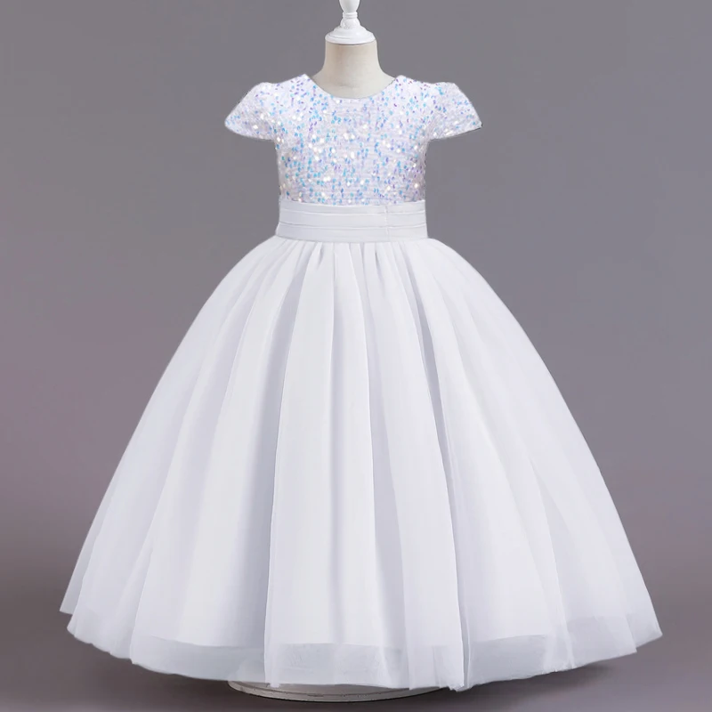 Flower Girls Princess Sequins Baby Wedding Christmas Party Long Dress Teenager Children Kids Elegant Vestidos for 5-14Years