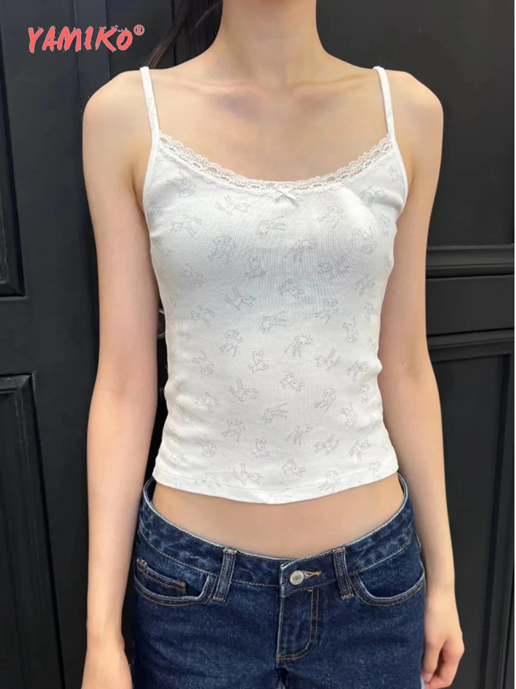 

Lace Trim Rabbit Camisole Women 2000s Y2K Clothes 2024 Cotton Cute Kawaii Sexy Tank Top Camis Girls Youthful Trending Crop Tops