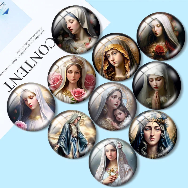 The female virtue of Mary Christian faith 10pcs 12mm/25mm/30mm Round photo glass cabochon demo flat backMaking findings