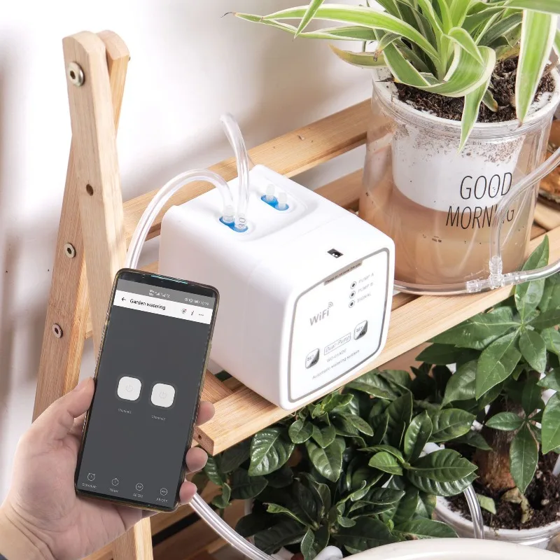 Mobile Phone Remote Control WIFI Intelligent Dual Pump Automatic Watering Device for Balcony Garden Potted Plant Drip Irrigation