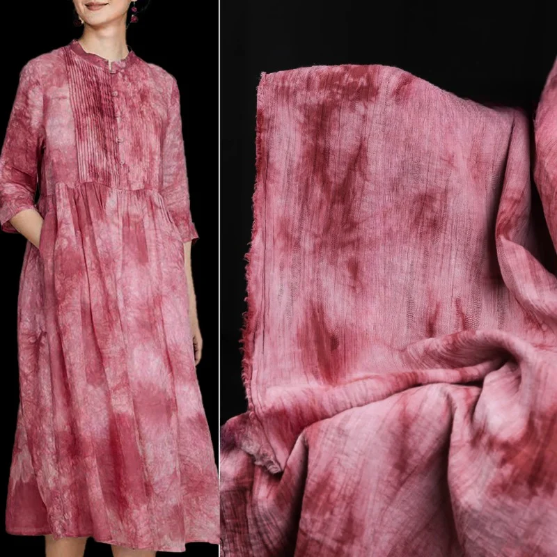 Pink Gradient Tie Dye  Wood and Grass Dye  Handmade Hanfu Shirt  Skirt  Clothing  Chinese Style Designer Fabric