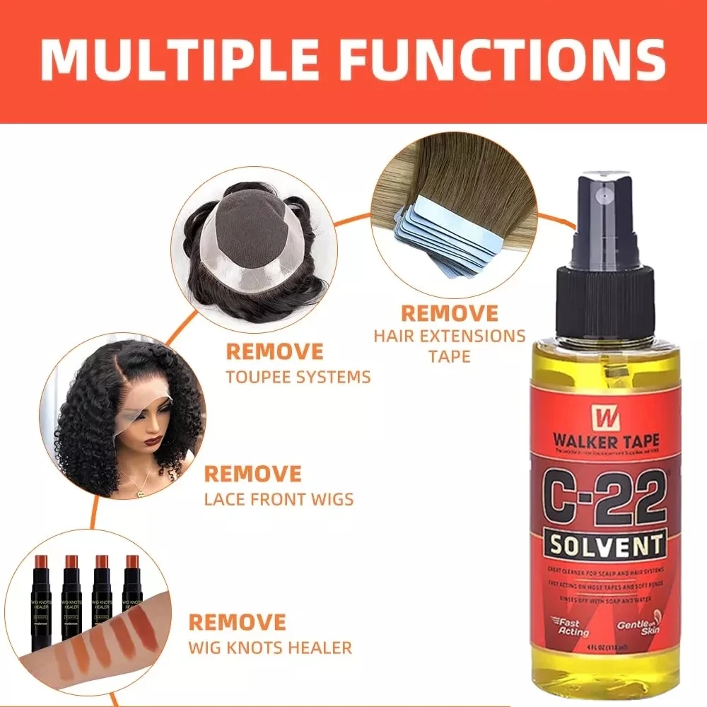 15ml Walker Tape Hot Ultra Hold Glue Adhesive C-22 Remover Solvent Spray 118ml Lemon Scent Fast Acting For Hair System And Scalp