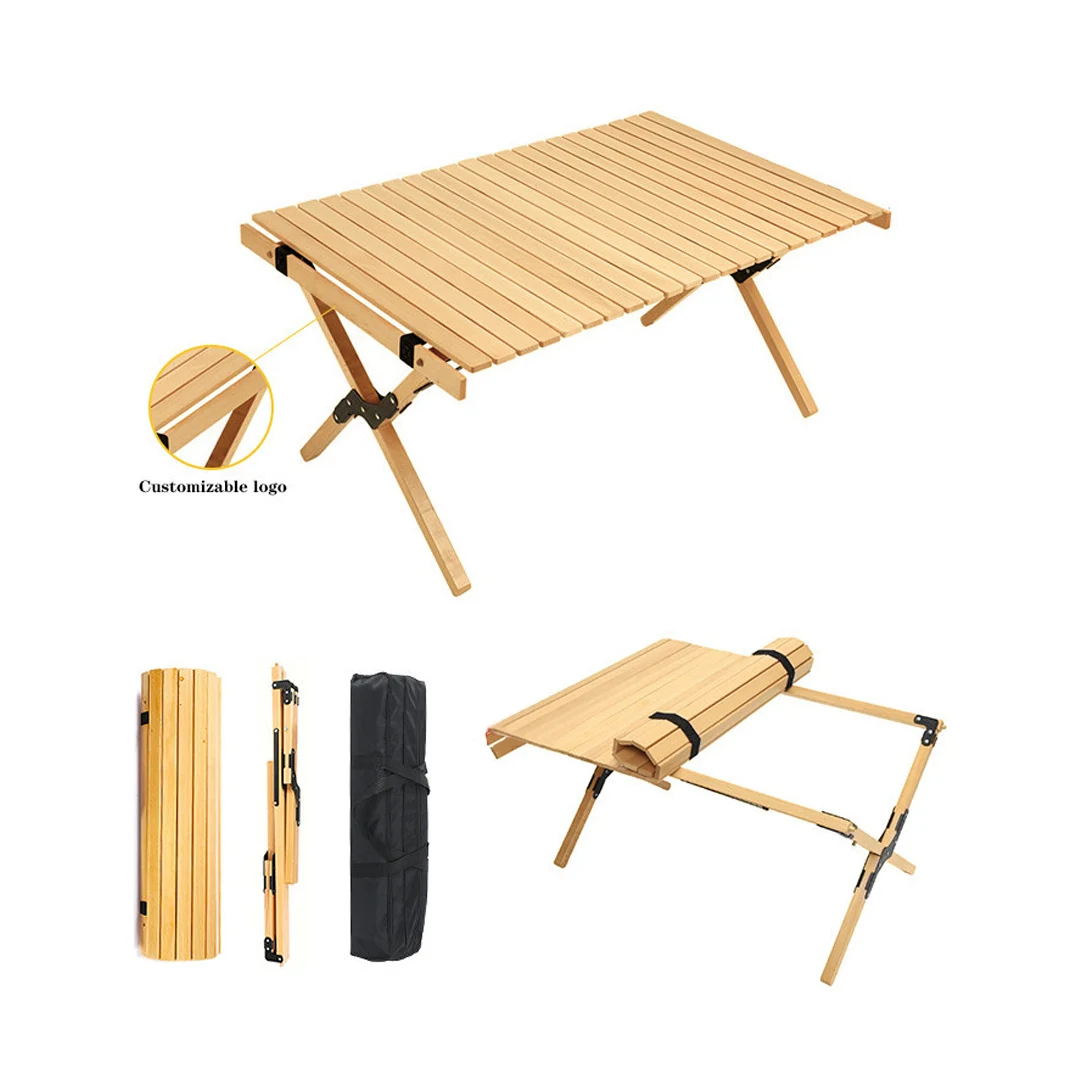 

Portable Folding Table Outdoor Indoor Light Wooden Egg Roll Table All-Purpose Foldable Stable Large Picnic Table