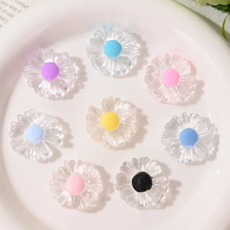 10Pcs Acrylic Transparent Double‑Sided Daisy Beads, Straight Hole Bead‑in‑Bead Loose Spacer Beads for DIYJewelry Making Supplies
