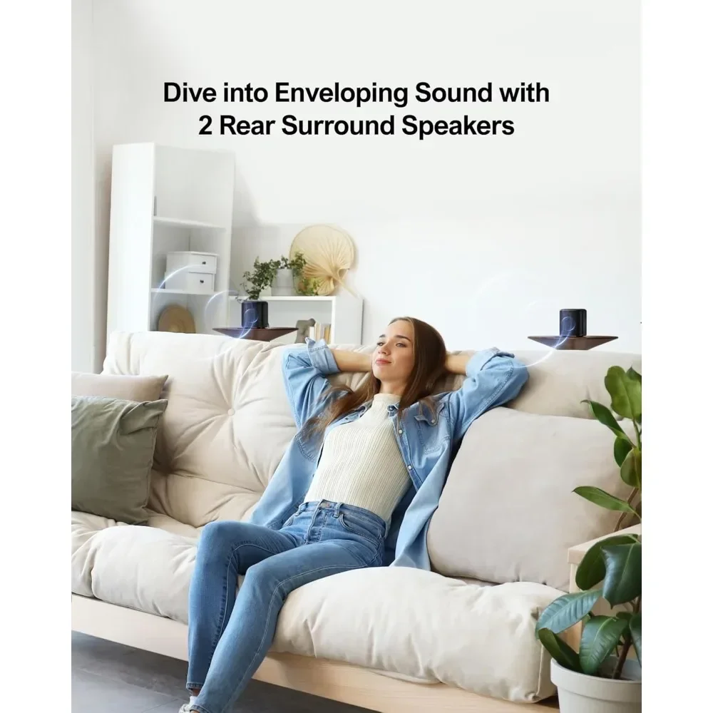 شريط صوت 5.1 قناة مع Dolby Atmos، نظام صوت محيطي للتلفزيون، التحكم في التطبيقات، نظام صوت المسرح المنزلي، مكبرات صوت للتلفزيون مع Subwoo