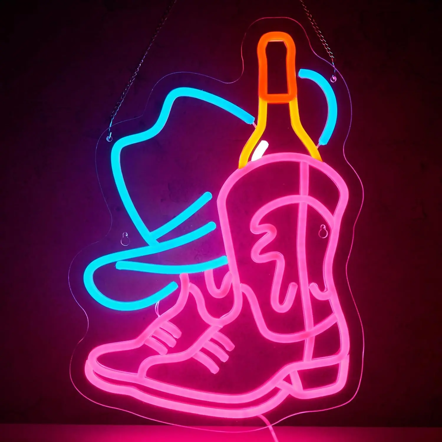 

Cowboy Hat with Boot Neon Sign USB Dimmable LED Neon Lights for Beer Bar Party Man Cave Club Shops Wall Decor Gifts for Friends