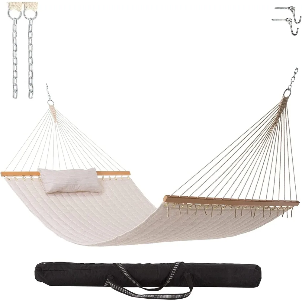 

Living Large 11.5 ft Natural Solid Polyester Quilted Hammock with Pillow, Storage Bag, Extension Chains & Tree Hooks Included