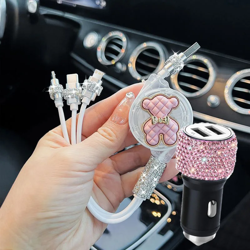 Dual Port Bling USB Car Charger Crystal Diamond Phone Fast Charging Socket Multiport Adapter Glitter Decoration Plug with Hammer