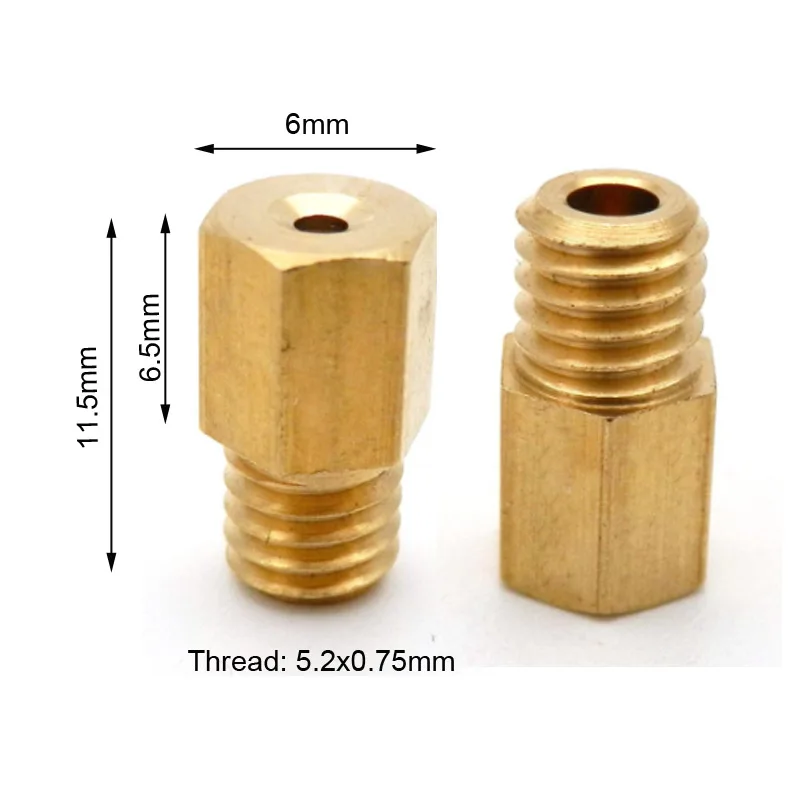 Brass Hex Type Jet Motorcycle Carburetter Main Jet 5.2x0.75mm Thread For MIKUNI VM TM TMX Carburetor Carb Size 100-300