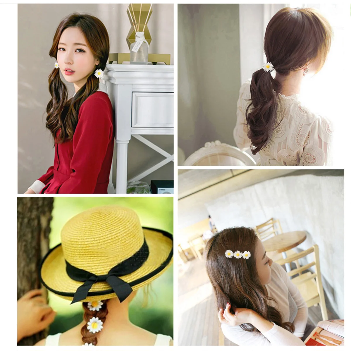

Daisy Hair Accessories Set Barrettes Ponytail Holder Flower Clips Ties Rope Exceart