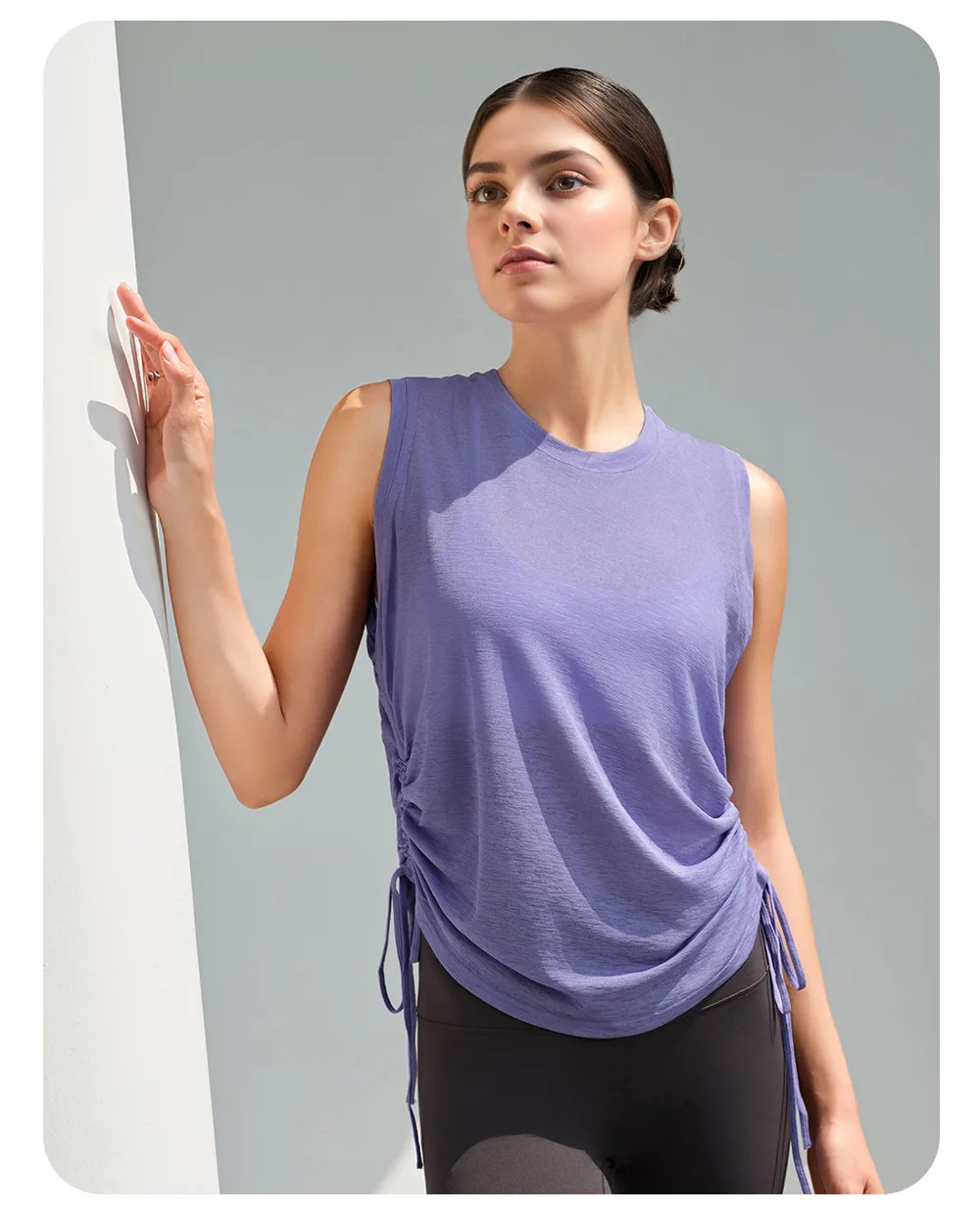 Women's Cooling Slub Fabric Sleeveless Yoga Cover Up Drawstring Hem Flattering Fit for Pilates Gym