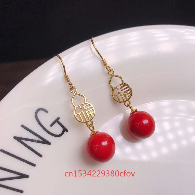 Original Natural Cinnabar Blessing Prosperity Safety Earrings Jewellery Fashion Accessories DIY Hand-Carved Woman Amulet Gifts