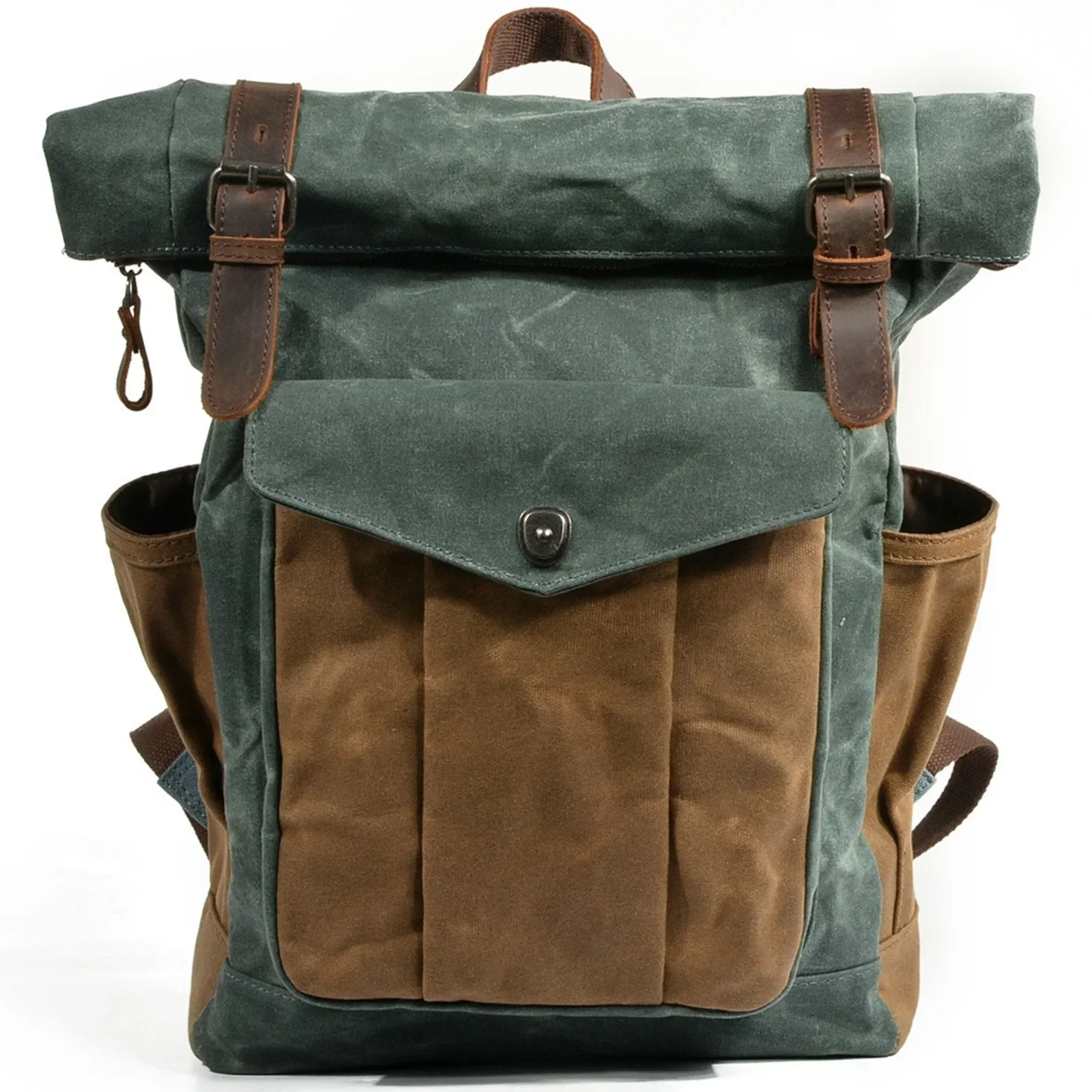 Outdoor Shoulders Business Computer Backpack Large Capacity Travel Waterproof Canvas Splicing Genuine Leather Hiking School Bag