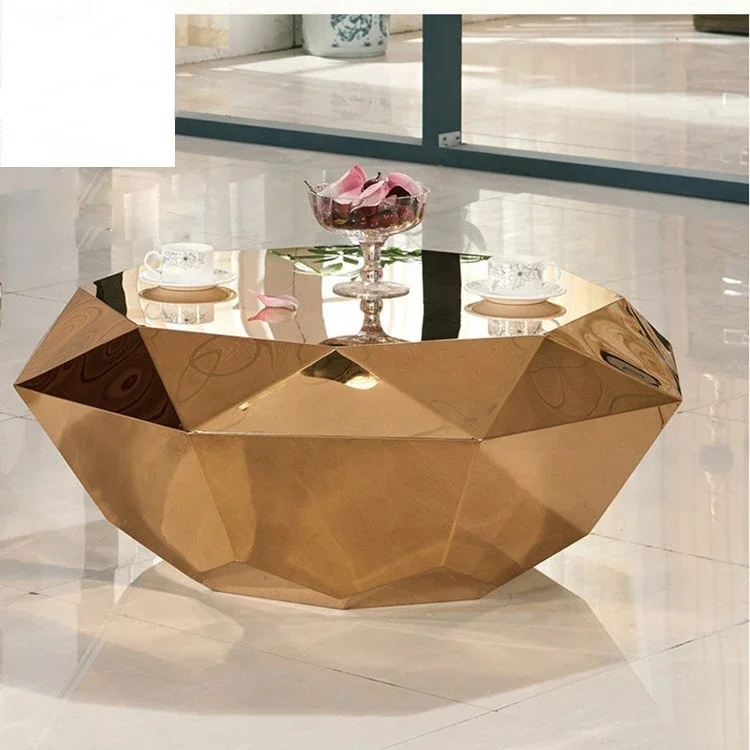 luxury polished  design electroplating gold crushed diamond coffee table