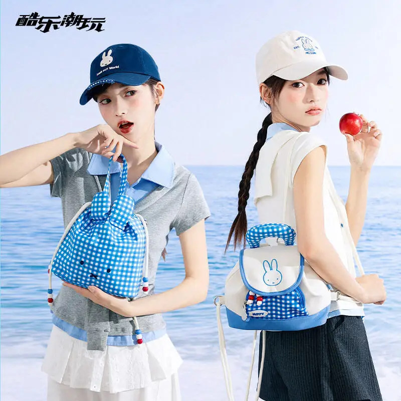 

Рюкзак Miffy Rabbit Navigation Series Kawaii, новая дорожная сумка с героями мультфильмов, сумка через плечо, сине-белая сумка для подмышек, подарок для девочки