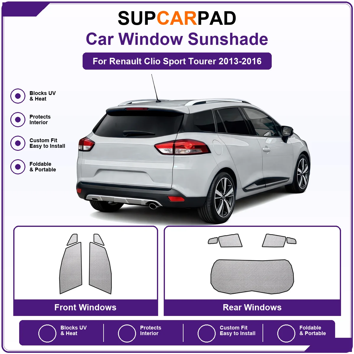 For Renault Clio Sport Tourer 2013-2016 Pre‑Cut Auto Window Sunshade Anti‑UV Car Sun Visor Protector