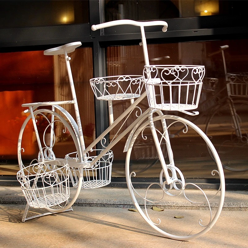 Wrought iron flower stand creative bicycle flower stand multi-layer outdoor courtyard garden balcony decorative