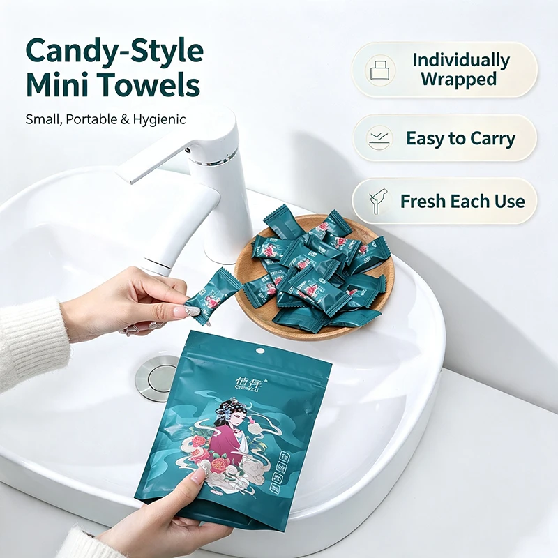 20pcs Square and circular Compressed Face Towels Disposable Compressed Portable Cleansing Wet Wipes Soft Travel Face Towels