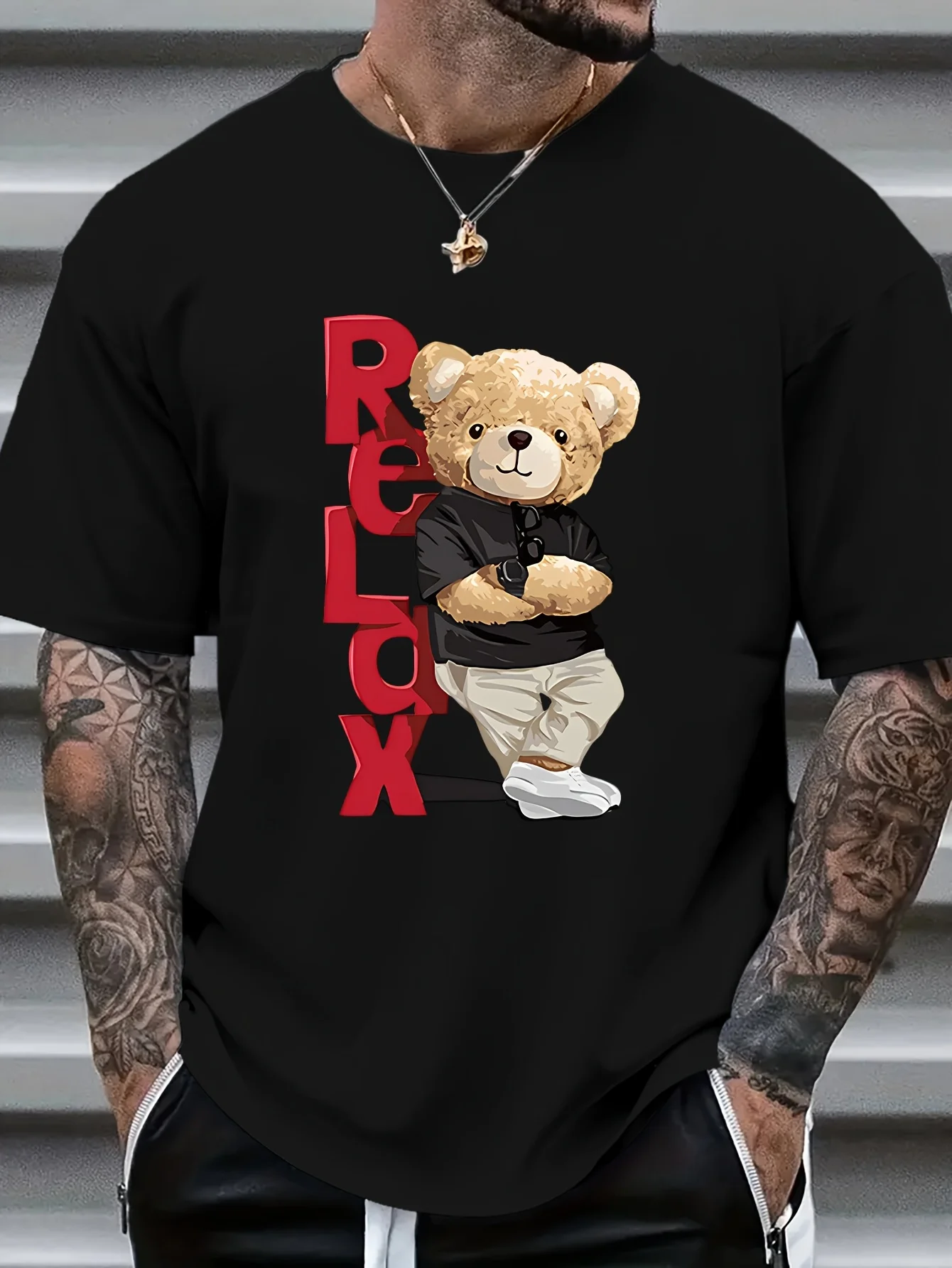 Relax Dressed Teddy Bear Print on Premium Soft 100% Cotton Mens T shirt Perfect for Summer Streetwear and Casual Style