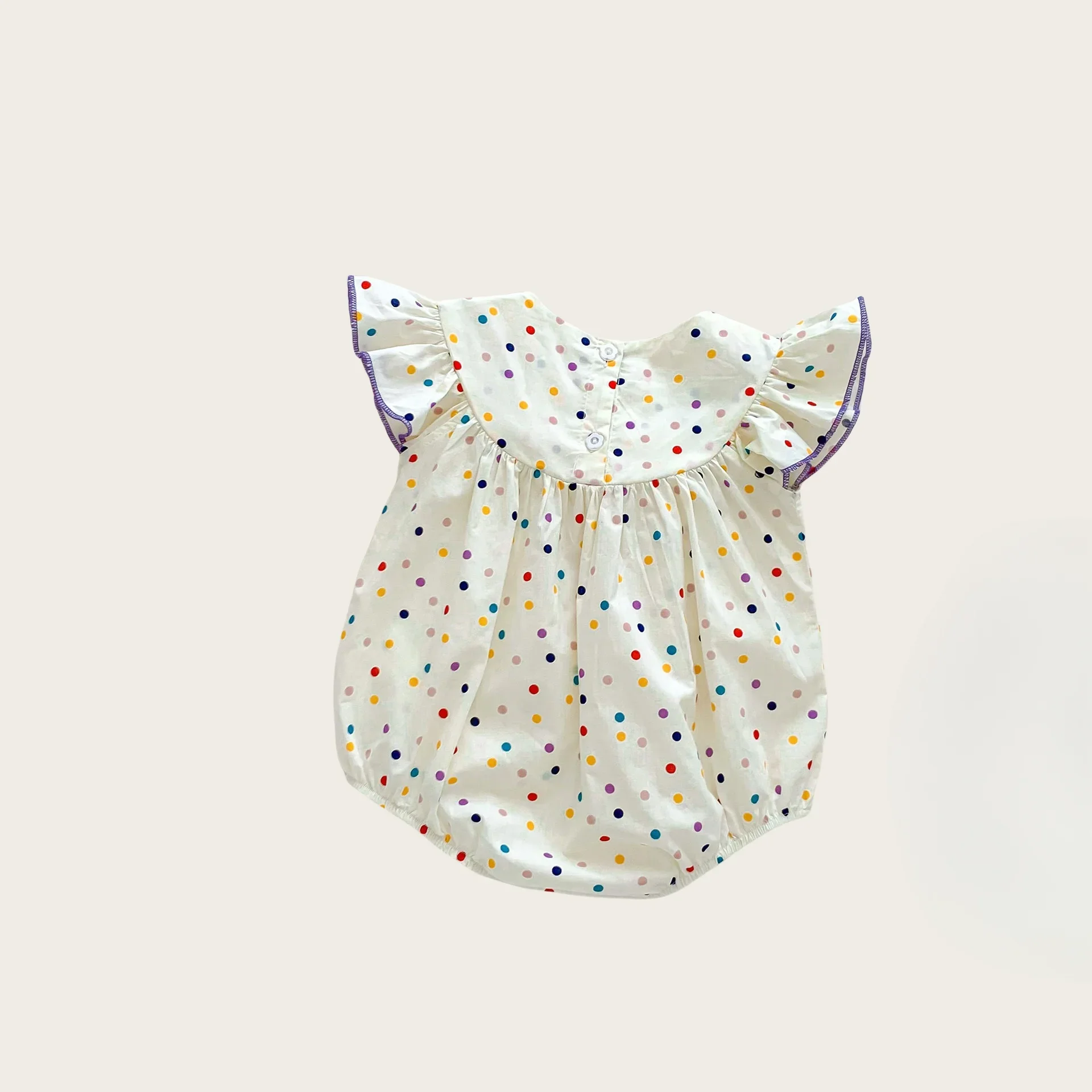 3-24M Infants Girls Bodysuit Summer Baby Cotton Flutter Sleeves Floral Embroidery Polka Dots Cute and Comfy Infant Romper