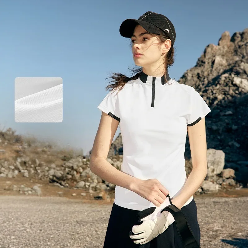 

Zipper T-shirt 2025 Spring and Summer New Product Lightweight Cool Golf Tennis Commuter Splicing Short Sleeves