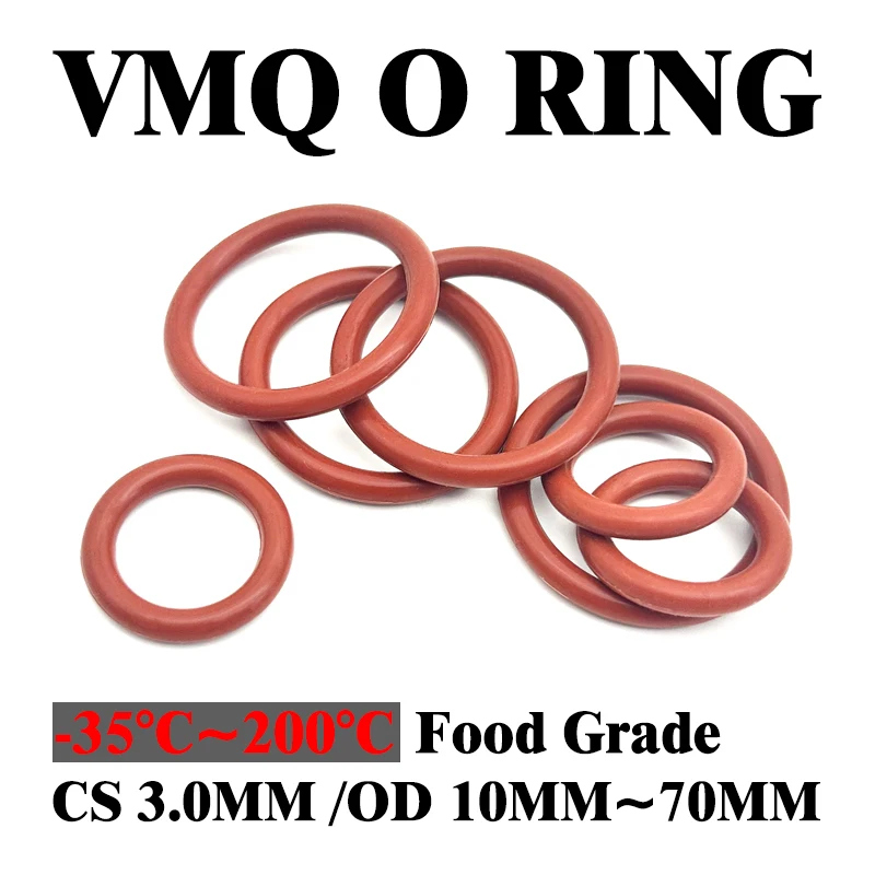 

CS 3mm OD 10mm ~ 70mm 20 pcs washers High Quality Red Food Grade O-Rings high temperature resistant Seals for Food Machinery